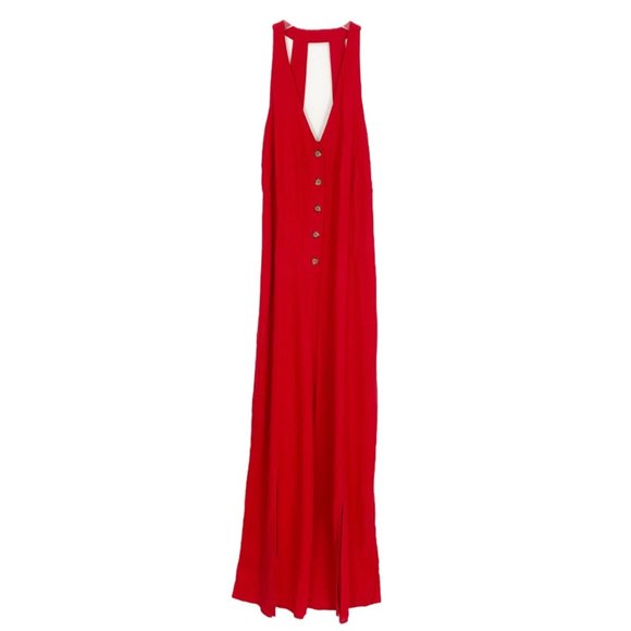 Band of Gypsies Linen Blend Jumpsuit Split Leg Burton Front Red Small NWT - Picture 3 of 15